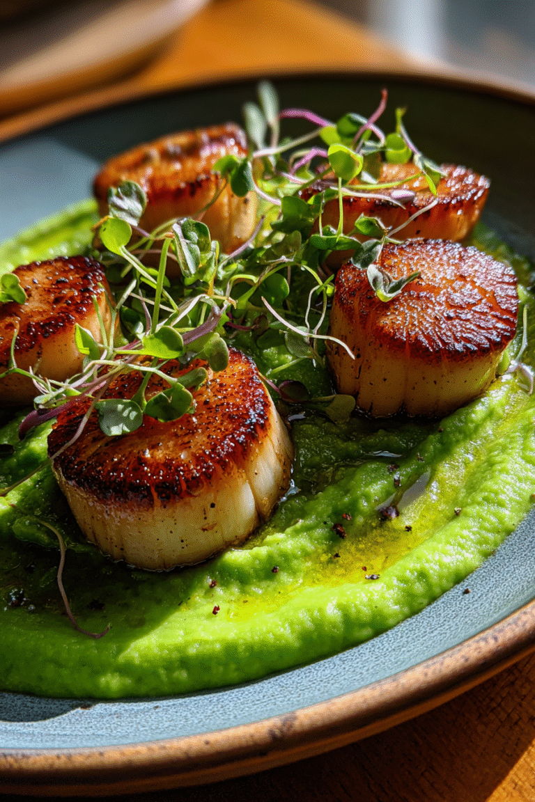 Sustainable Scallops with Pea Puree