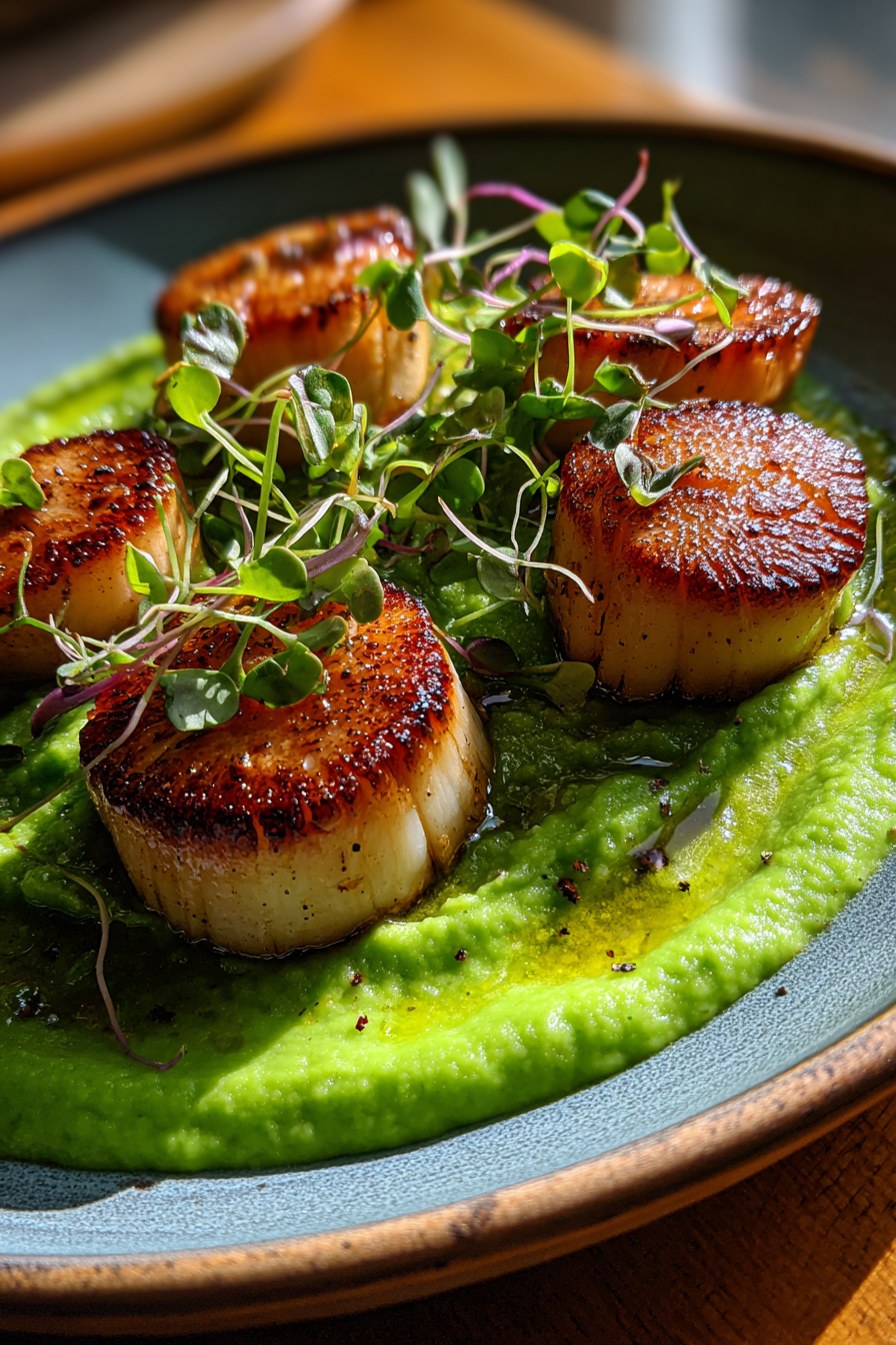 Sustainable Scallops with Pea Puree