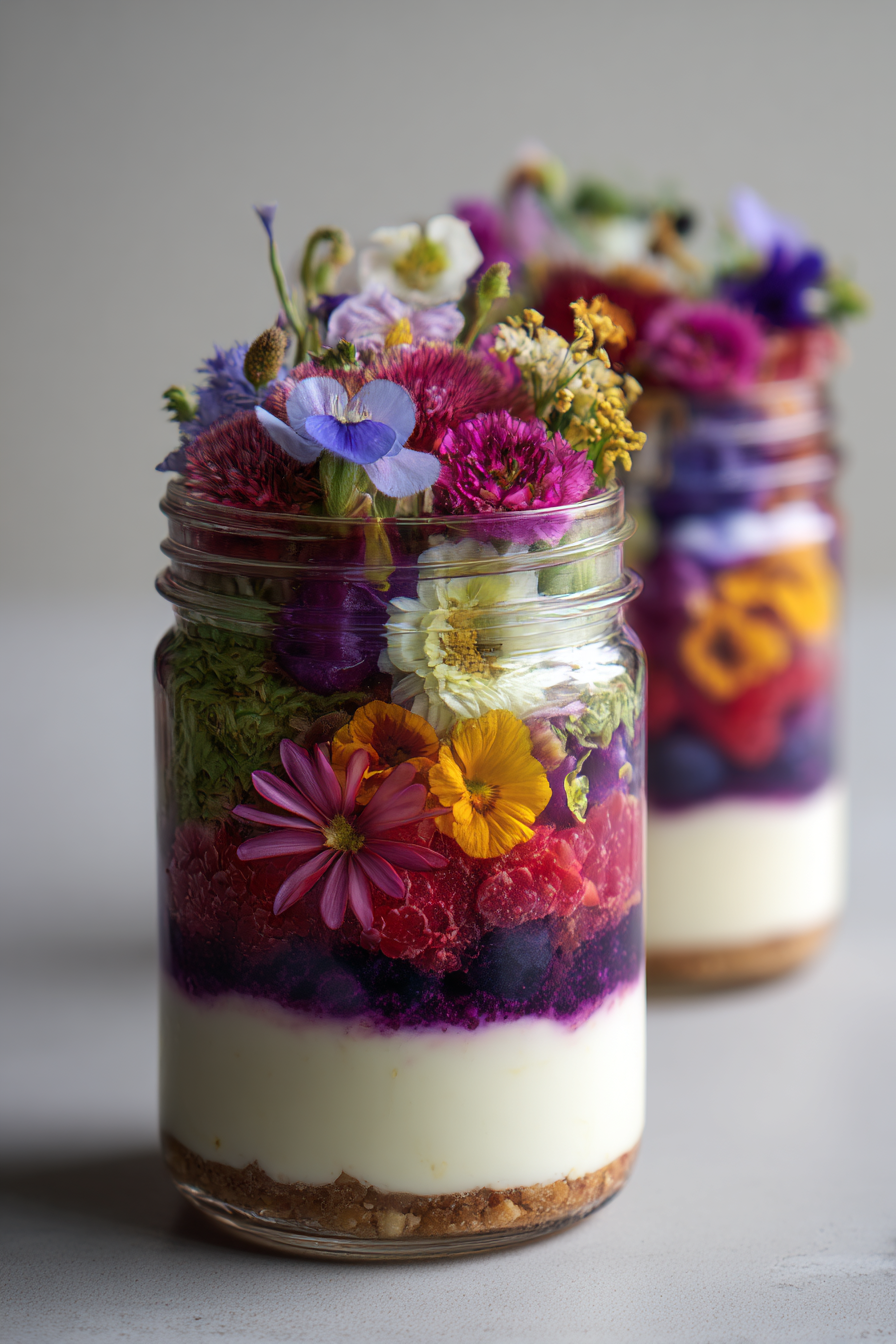floral cheesecake jars