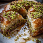 floral rose pistachio baklava tart