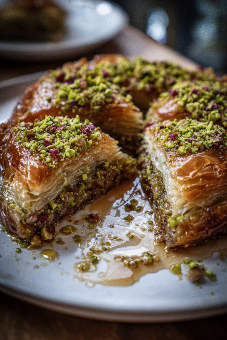 floral rose pistachio baklava tart
