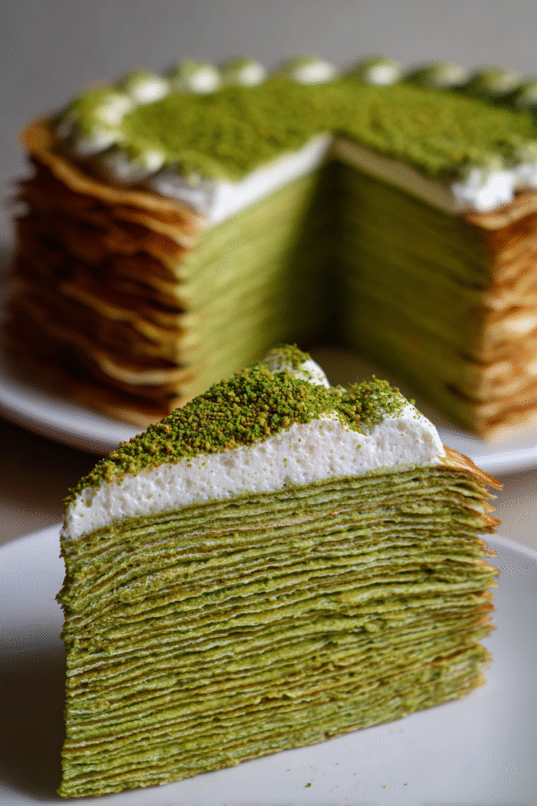 pistachio mille crepe cake