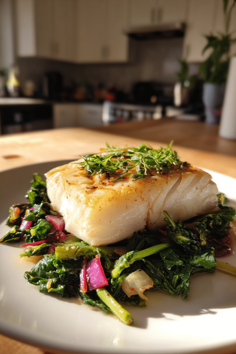 Heart-Healthy Steamed Halibut with Spring Greens