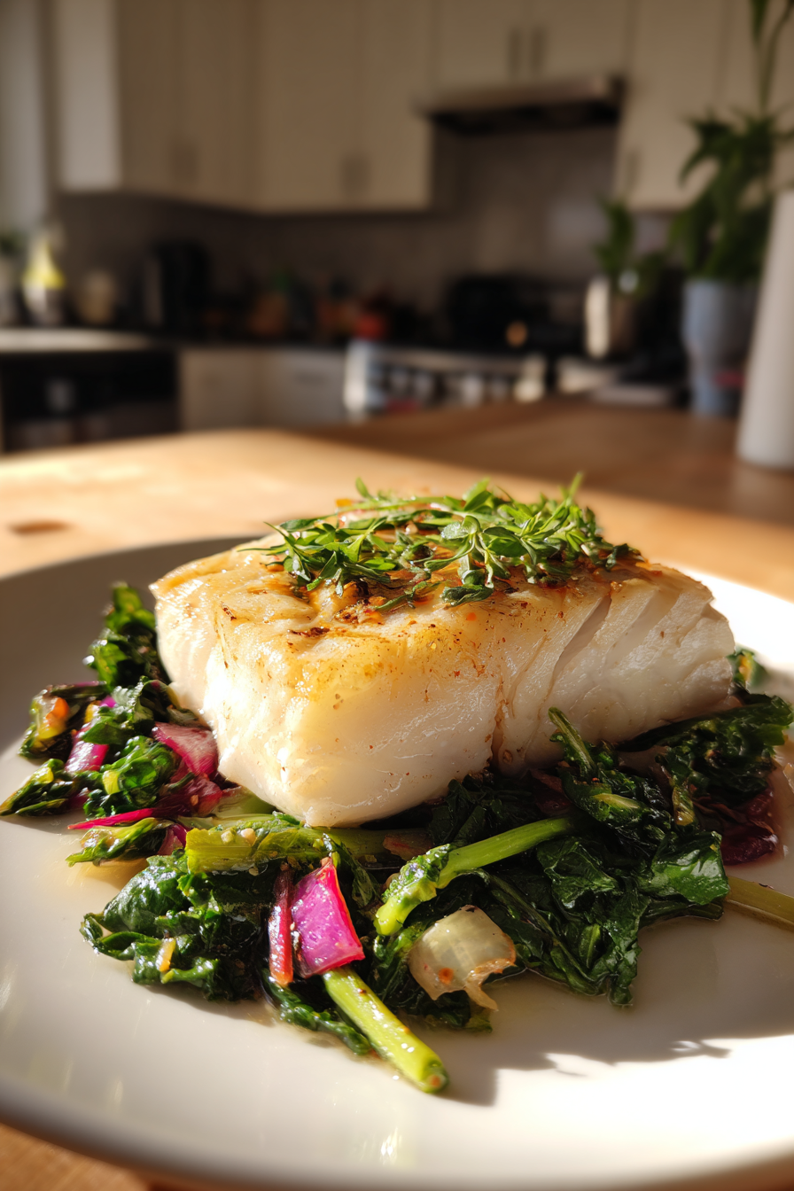 Heart-Healthy Steamed Halibut with Spring Greens