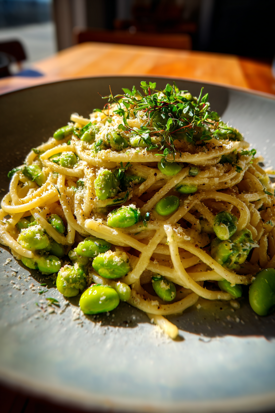 High-Fiber Fava Bean and Pecorino Pasta