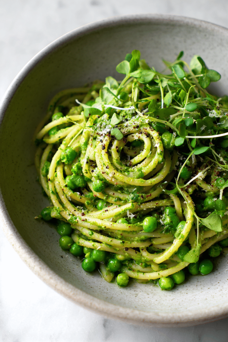 Organic Microgreen and Spring Pea Pasta