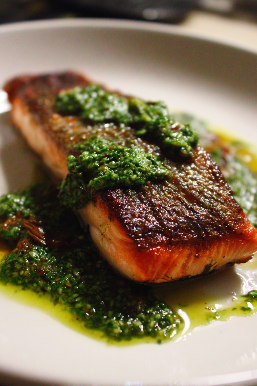 Wild-Caught Sockeye Salmon with Ramp Pesto