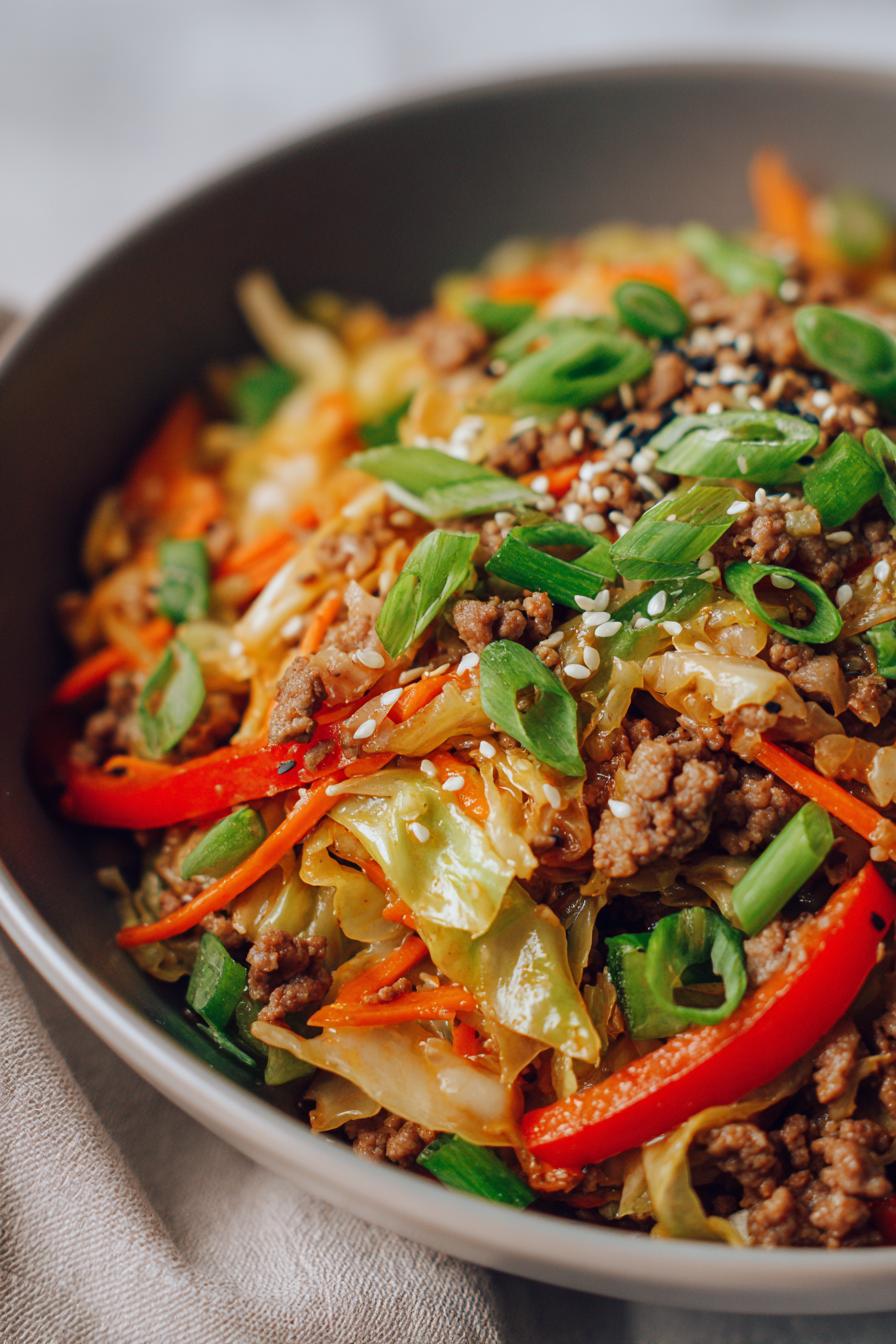 keto egg roll in a bowl